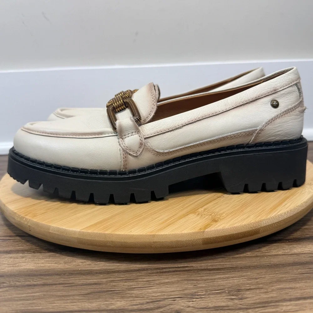 Pikolinos Platform Loafers Womens 40 Cream Leather Lug Sole Chain Chunky Preppy